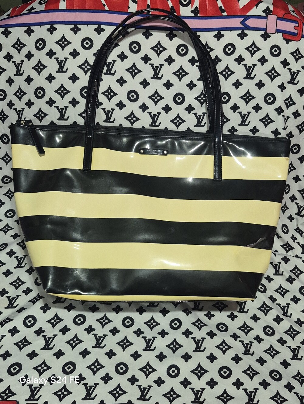 kate spade Black and Yellow Striped Tote